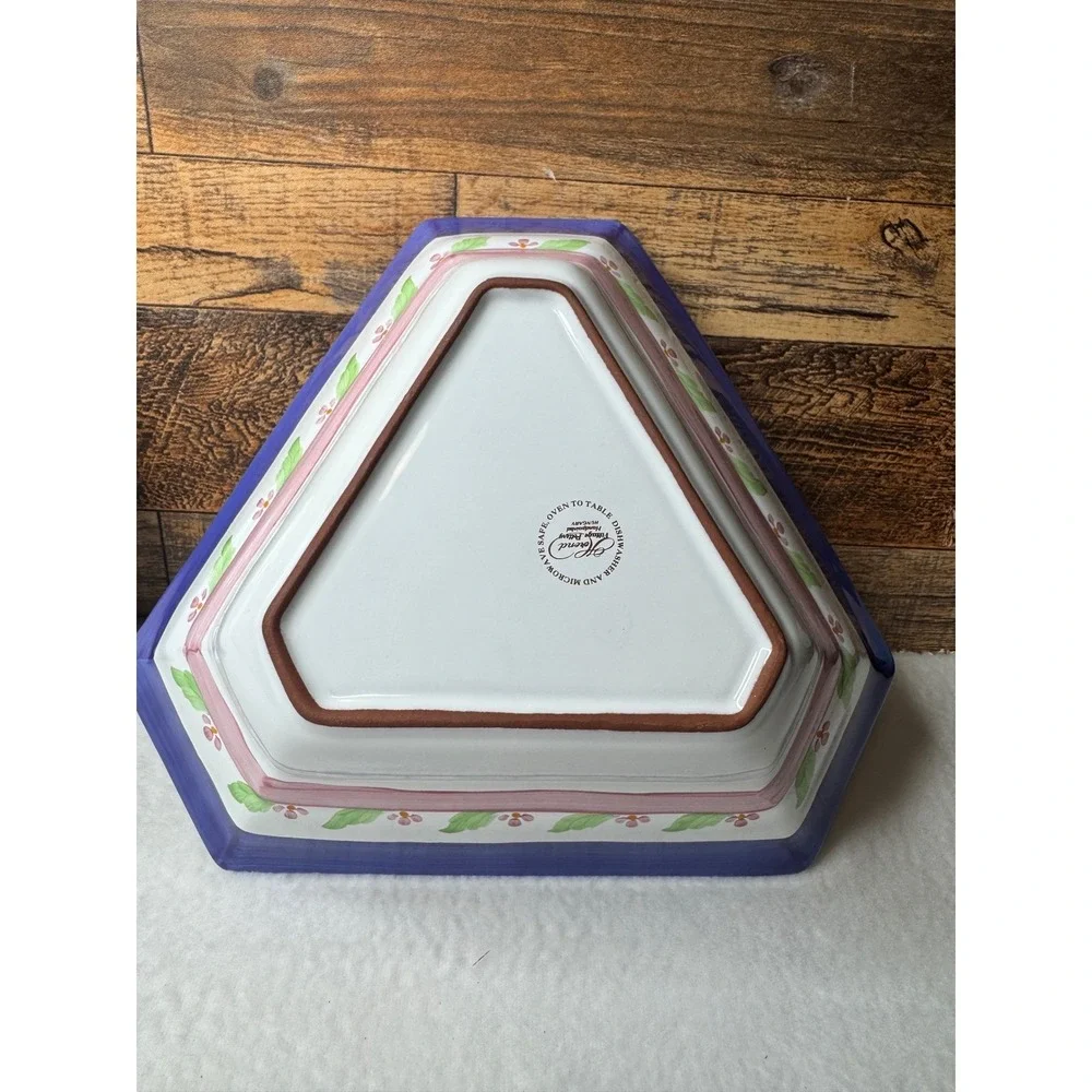Herend Village Pottery Peach Tree Platter & Triangle Bowl Set Blue Pink‎
